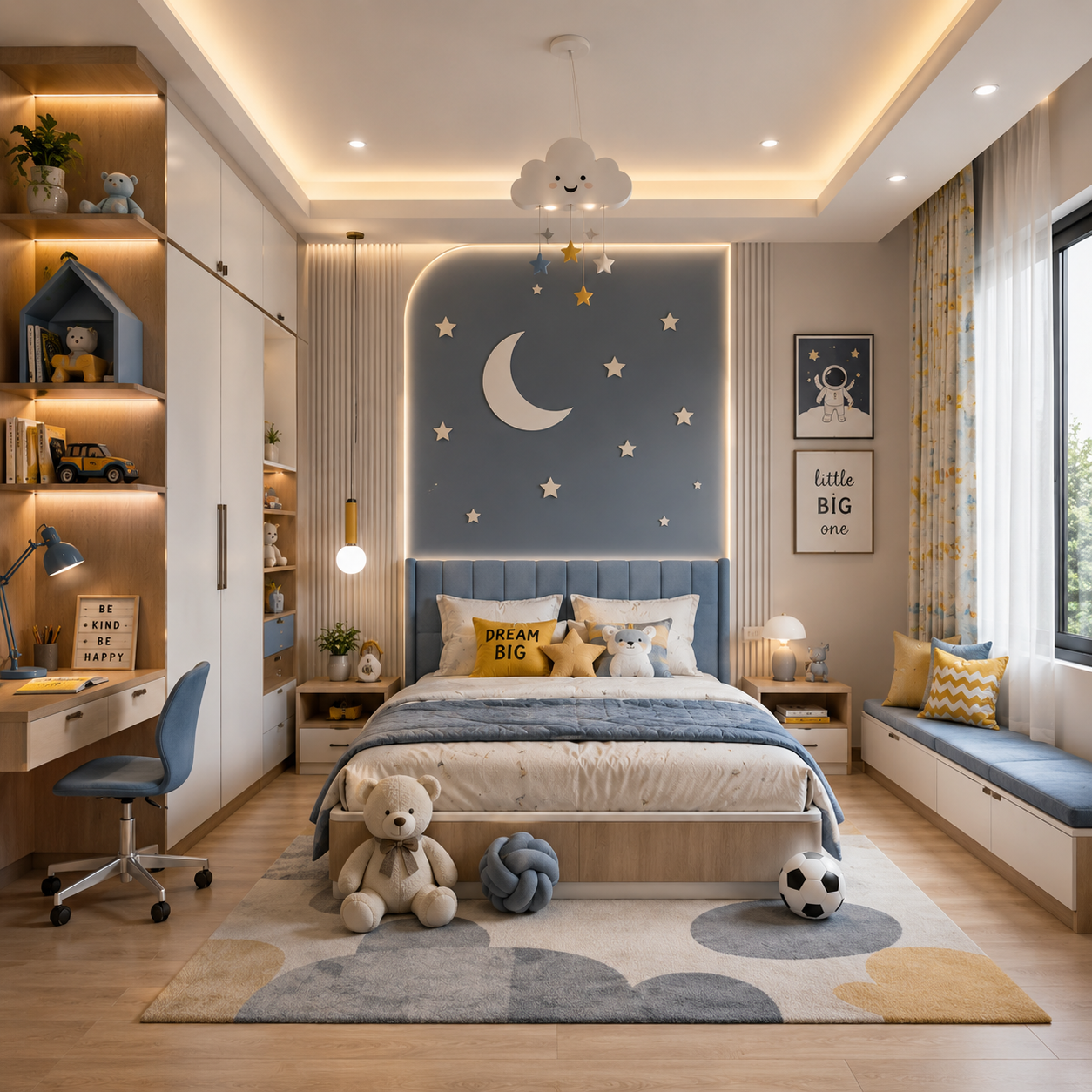 Minimalist living room with colorful artwork