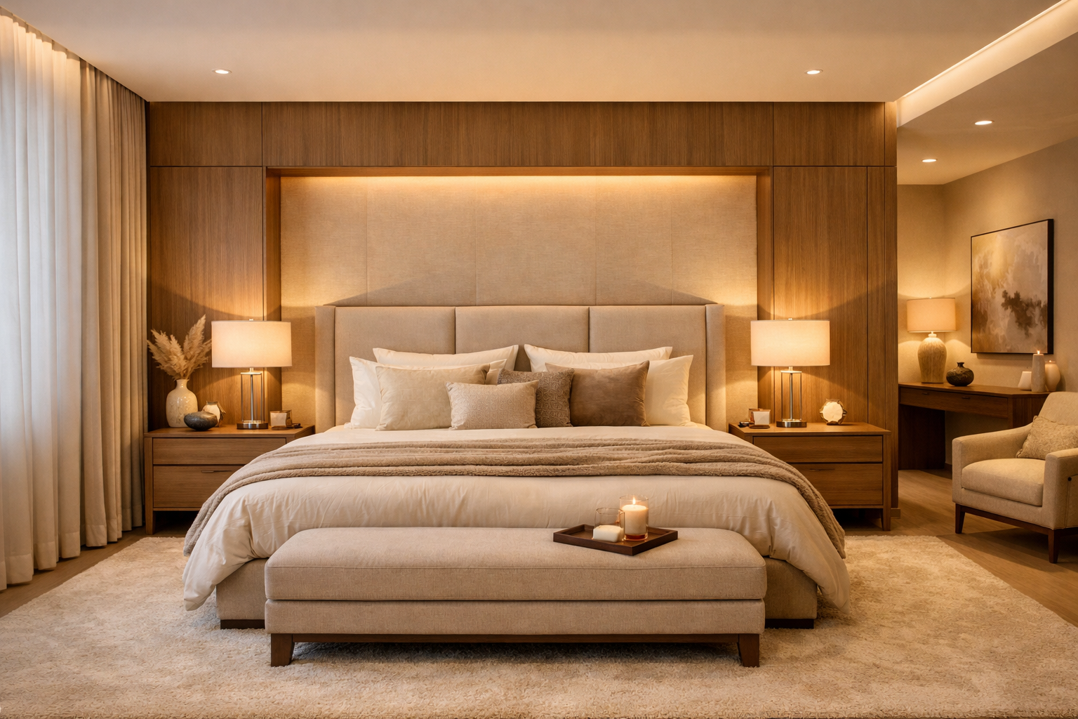 High-end luxury penthouse living room with modern furniture and floor-to-ceiling windows