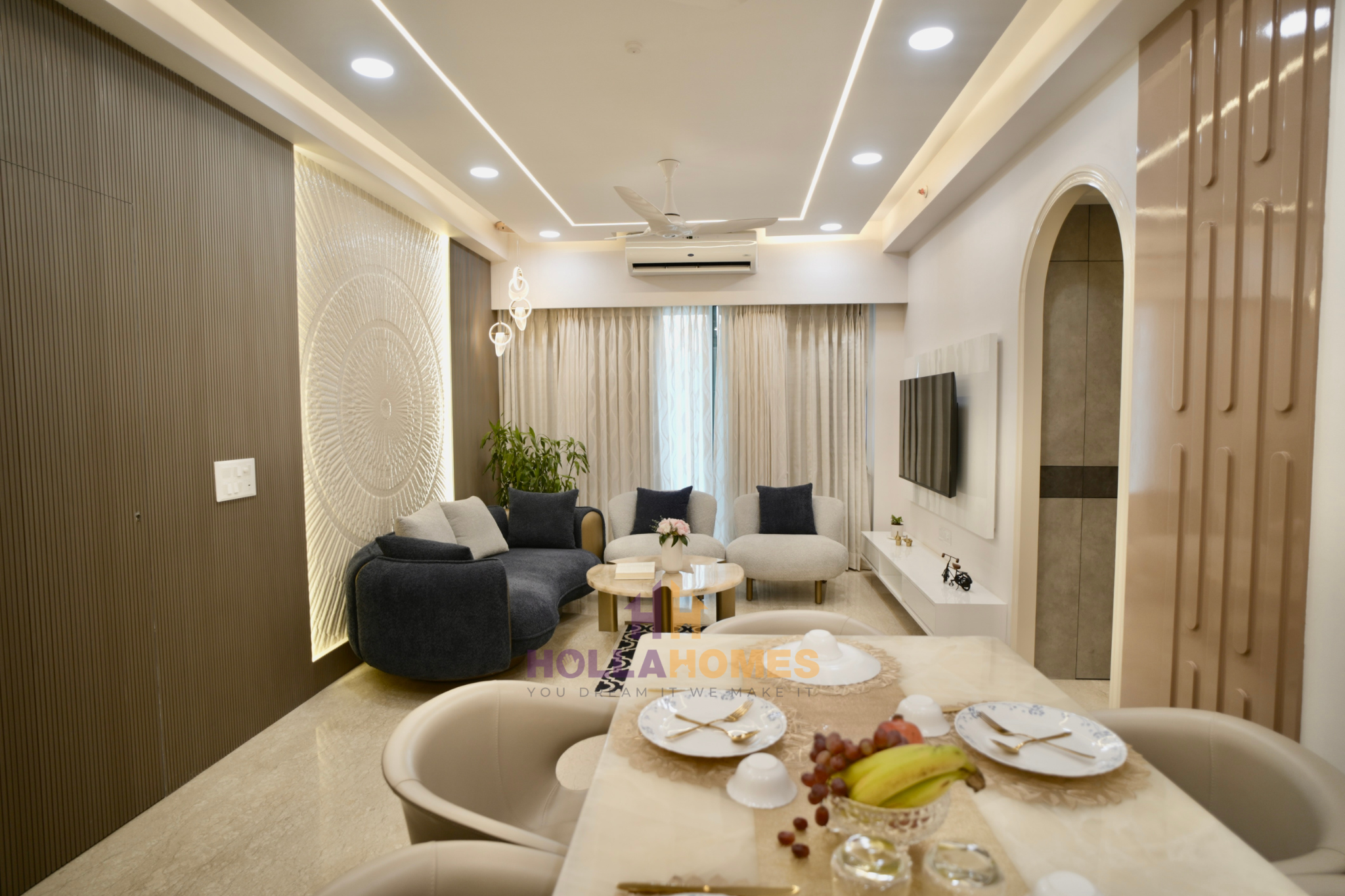 High-end luxury penthouse living room with modern furniture and floor-to-ceiling windows